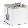 IRIS USA Premium Square Top Entry Cat Litter Box With Scoop, White & Gray, Large