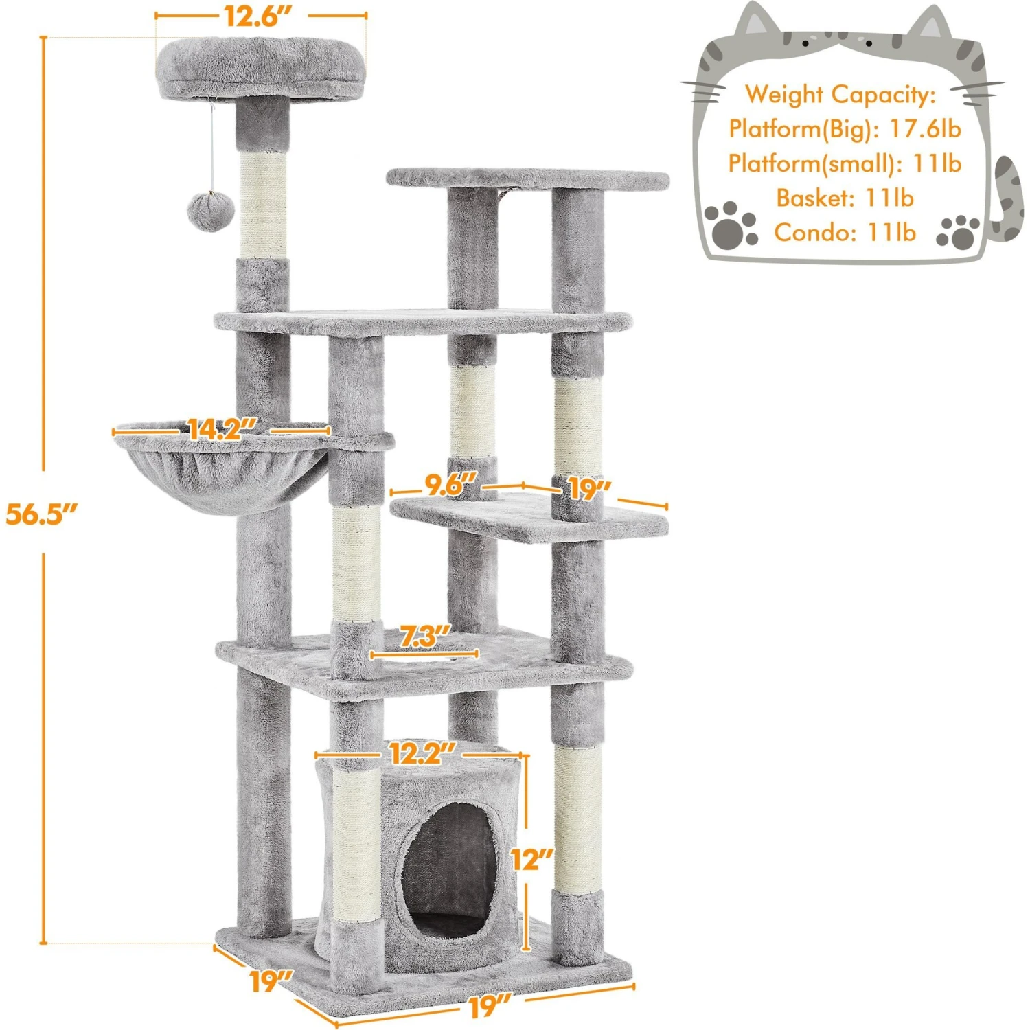 Yaheetech 4-Level Cat Tree, 56.5-in, Medium, Light Gray 5 Yaheetech 4-Level Cat Tree, 56.5-in, Medium, Light Gray - Image 3