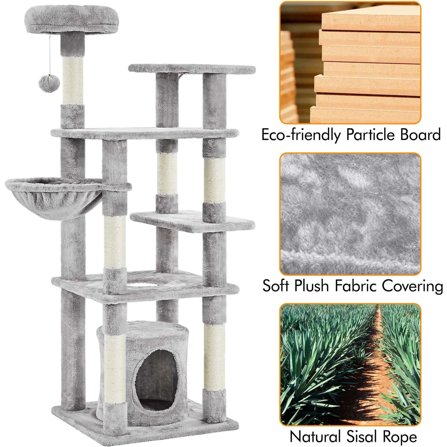 Yaheetech 4-Level Cat Tree, 56.5-in, Medium, Light Gray 7 Yaheetech 4-Level Cat Tree, 56.5-in, Medium, Light Gray - Image 5