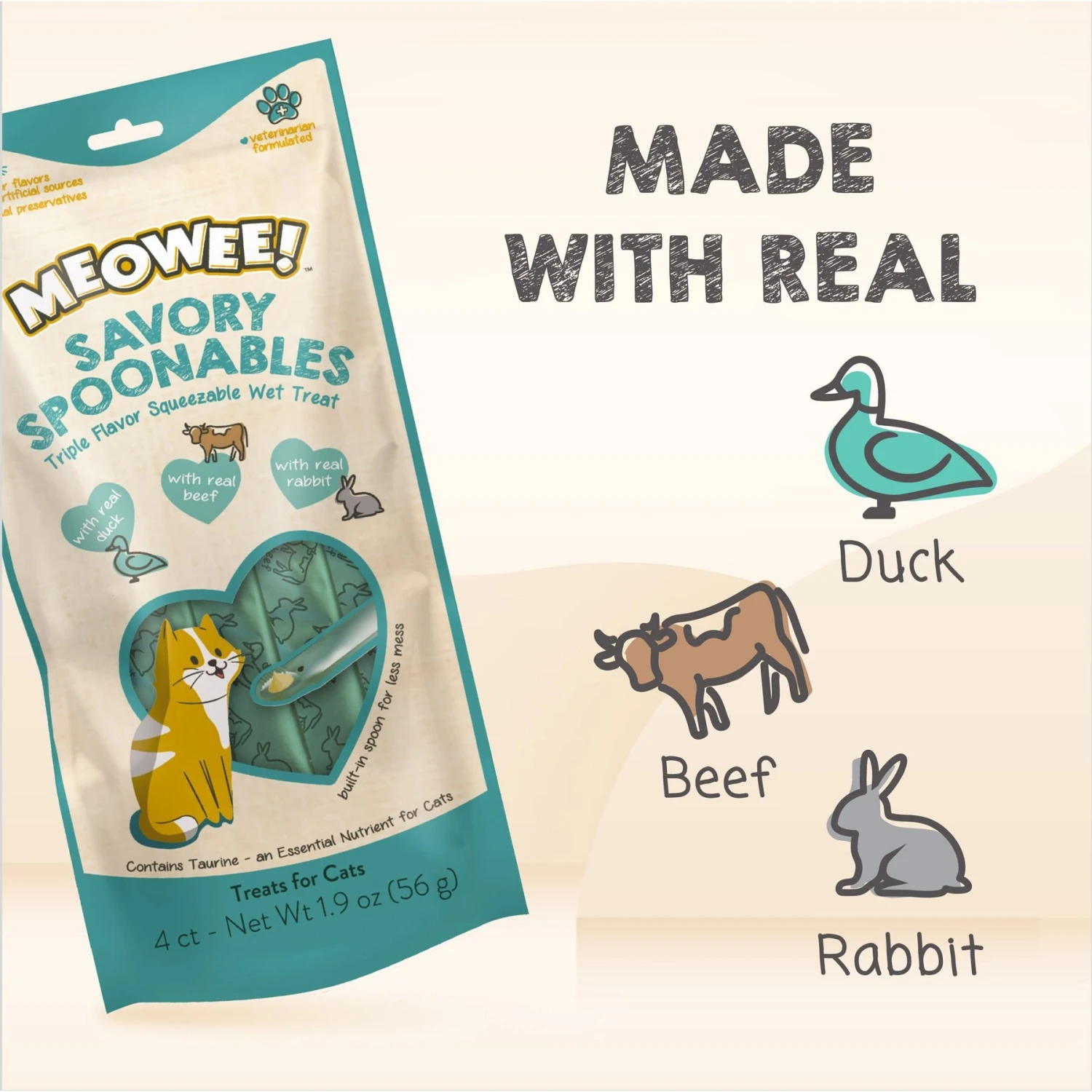 Meowee! Savory Spoonables With Real Duck, Beef & Rabbit Lickable Cat Treat 5 Meowee! Savory Spoonables With Real Duck, Beef & Rabbit Lickable Cat Treat - Image 3
