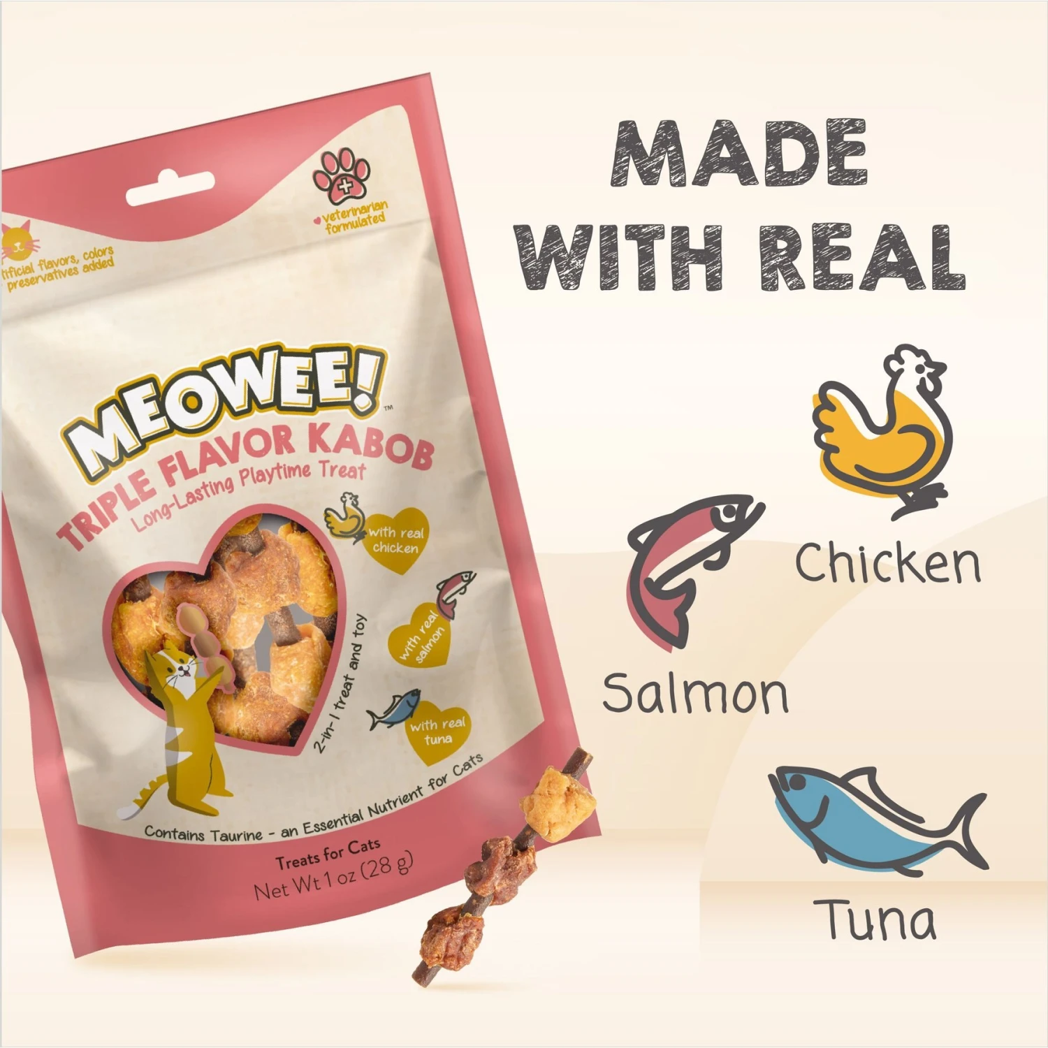 Meowee! Triple Flavor Kabobs With Real Chicken, Salmon & Tuna Cat Treat 5 Meowee! Triple Flavor Kabobs With Real Chicken, Salmon & Tuna Cat Treat - Image 3
