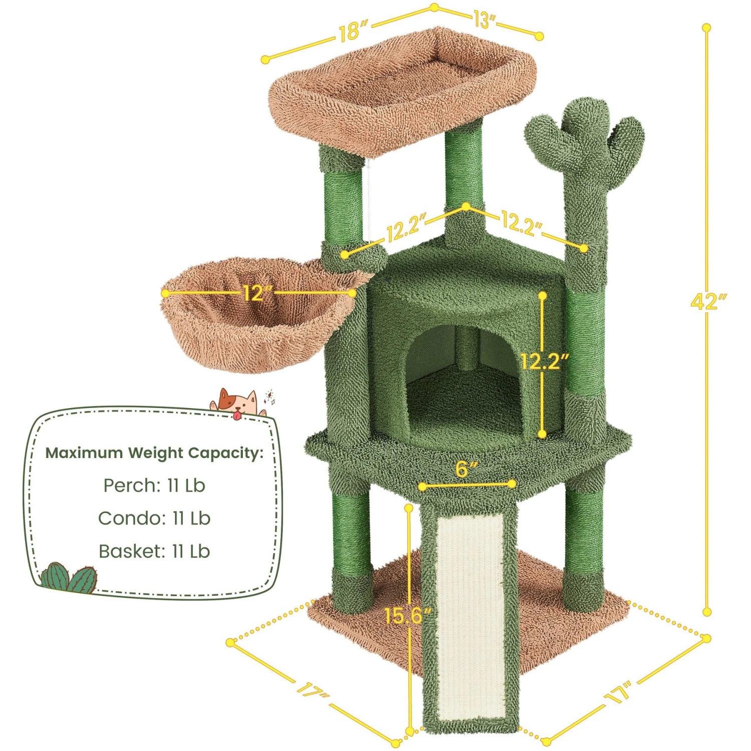 Yaheetech Cactus 42-in Plush Cat Tree 6 Yaheetech Cactus 42-in Plush Cat Tree - Image 4