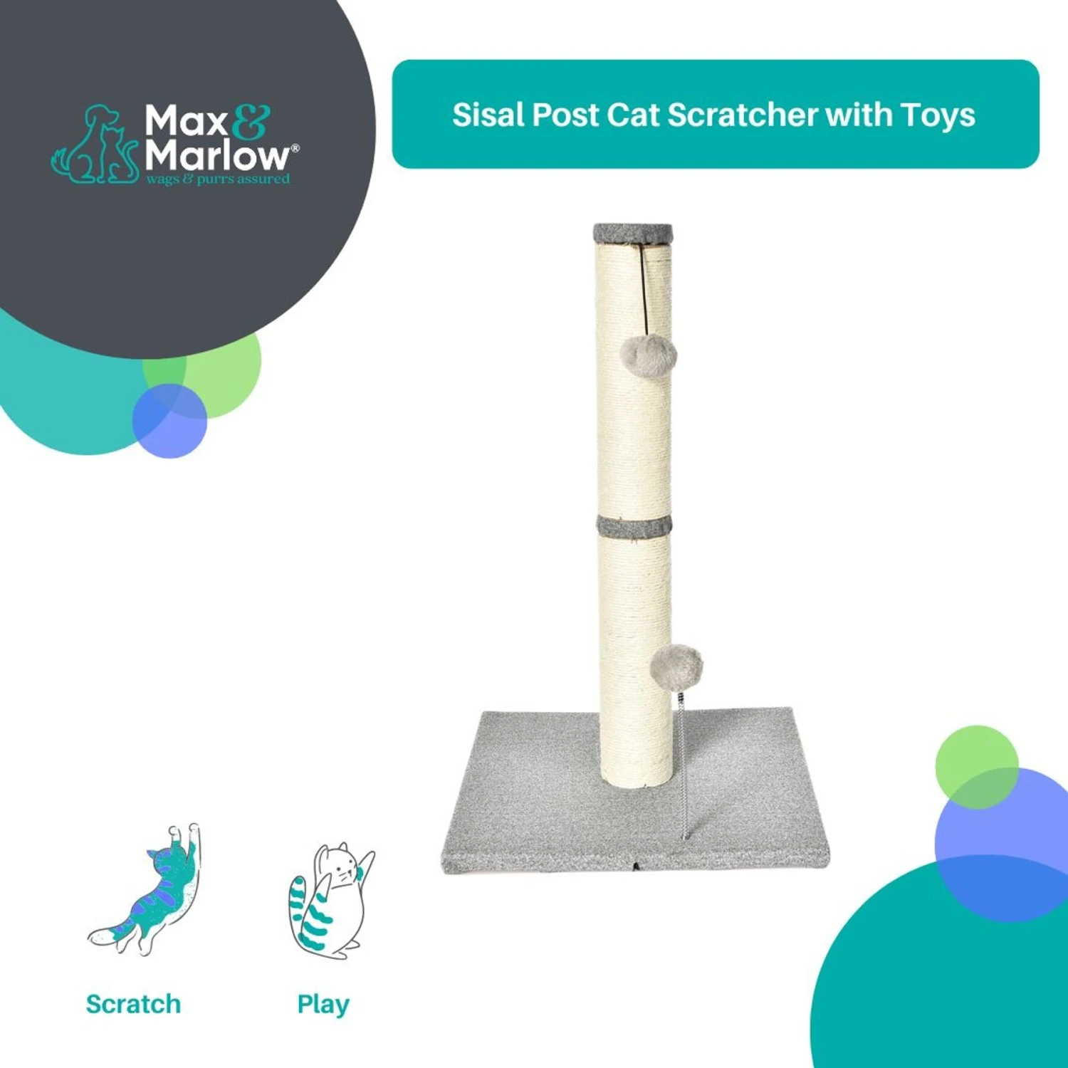 Max & Marlow 25-in Sisal Cat Scratching Post With Toy 4 Max & Marlow 25-in Sisal Cat Scratching Post With Toy - Image 2