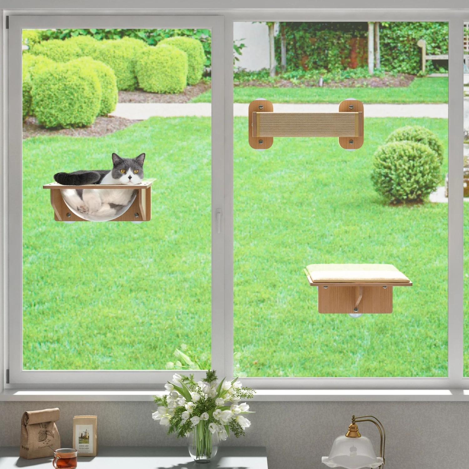 Coziwow 3 Pieces Wall Mounted Cat Perch Set 5 Coziwow 3 Pieces Wall Mounted Cat Perch Set - Image 3