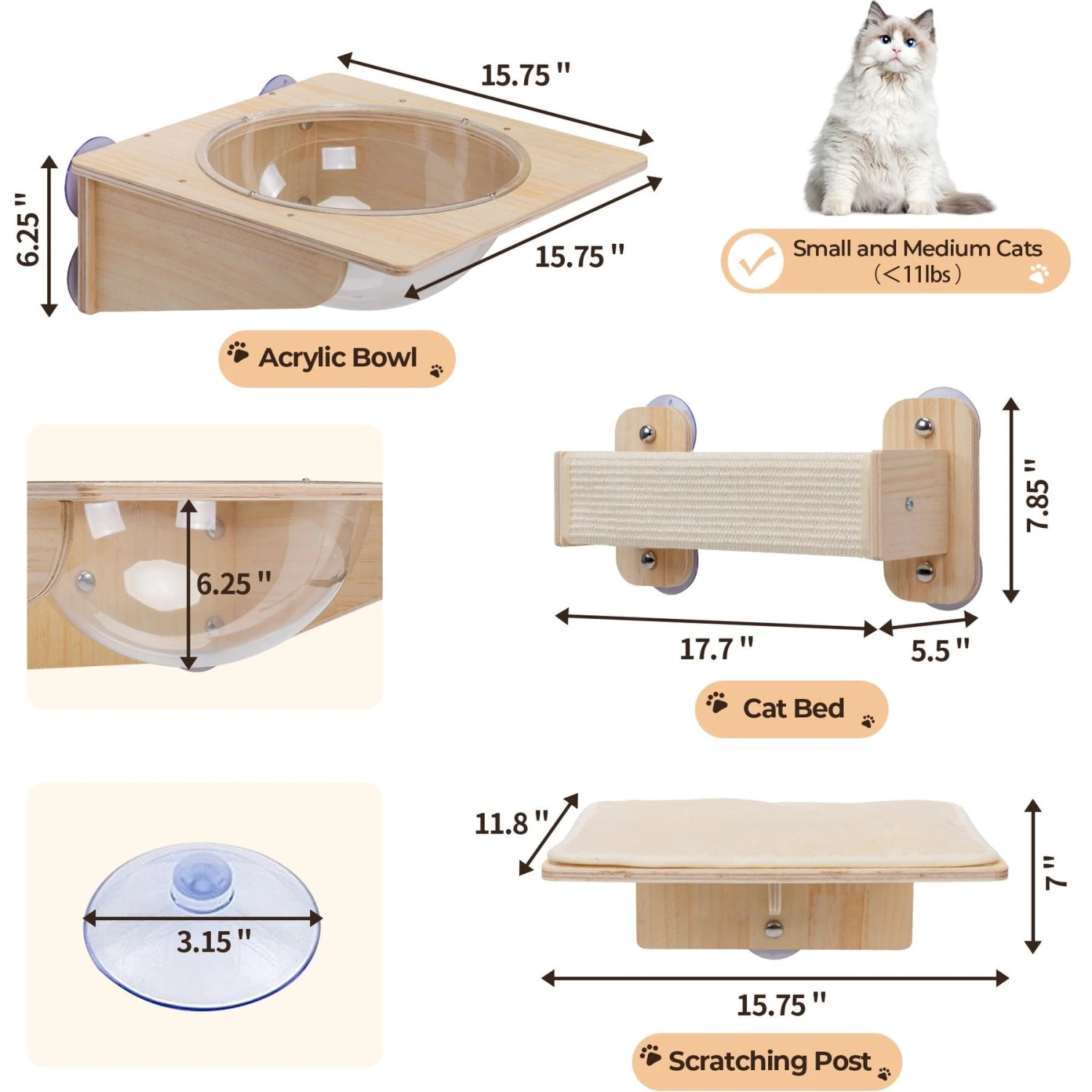 Coziwow 3 Pieces Wall Mounted Cat Perch Set 6 Coziwow 3 Pieces Wall Mounted Cat Perch Set - Image 4