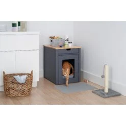 TRINITY 20-in Enclosure End Table With Drawer Cat Litter Box, Dark Grey, Small -Trixie || Catit || Nature's Miracle Shop 943606 PT1. AC SS1800 V1692301822