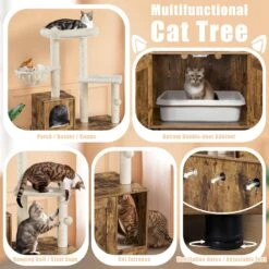 Yaheetech Cat Litter Box Enclosure Cat Tree & Condo, Rustic Brown & Beige -Trixie || Catit || Nature's Miracle Shop 953326 PT3. AC SS1800 V1695056790