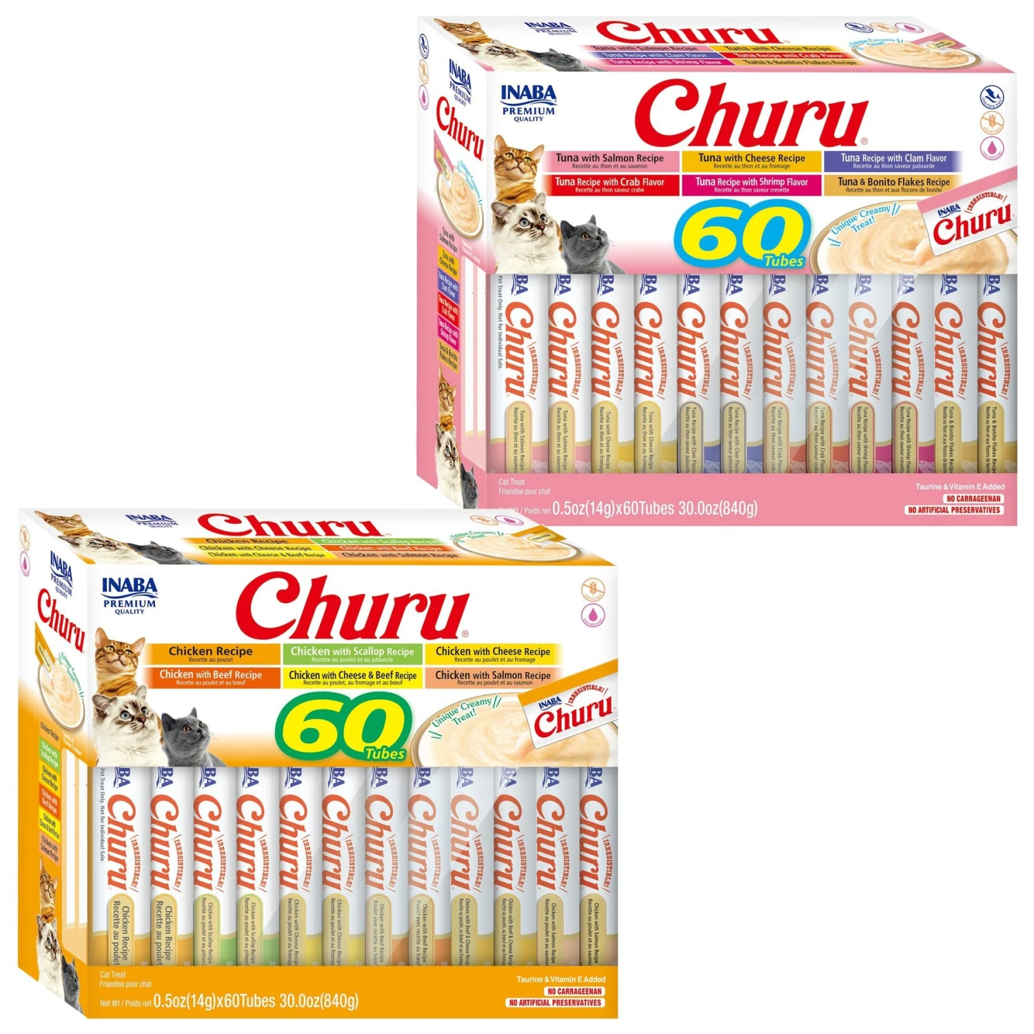 Inaba Churu Tuna Variety Creamy Puree Grain-Free Lickable Cat Treats & Inaba Churu Chicken Variety Creamy Puree Grain-Free Lickable Cat Treats 3 Inaba Churu Tuna Variety Creamy Puree Grain-Free Lickable Cat Treats & Inaba Churu Chicken Variety Creamy Puree Grain-Free Lickable Cat Treats