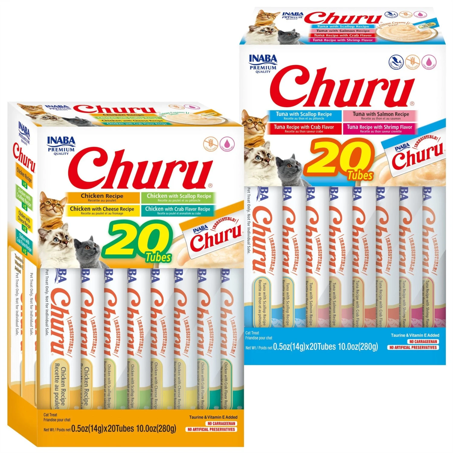 Inaba Churu Tuna & Seafood Variety Creamy Puree Grain-Free Lickable Cat Treats & Inaba Churu Chicken Variety Creamy Puree Grain-Free Lickable Cat Treats 3 Inaba Churu Tuna & Seafood Variety Creamy Puree Grain-Free Lickable Cat Treats & Inaba Churu Chicken Variety Creamy Puree Grain-Free Lickable Cat Treats