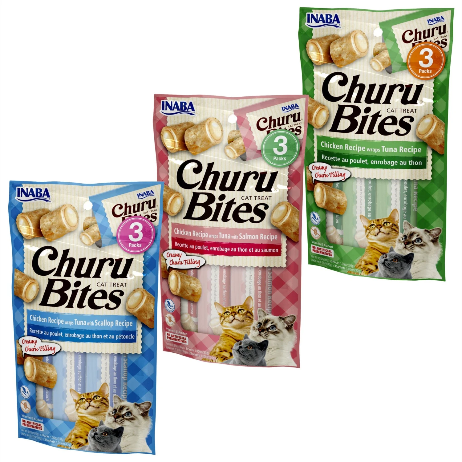 Inaba Churu Bites Chicken Recipe Wraps Tuna Recipe Grain-Free Cat Treats, 0.35-oz, Pack Of 3 + 2 Items 3 Inaba Churu Bites Chicken Recipe Wraps Tuna Recipe Grain-Free Cat Treats, 0.35-oz, Pack Of 3 + 2 Items